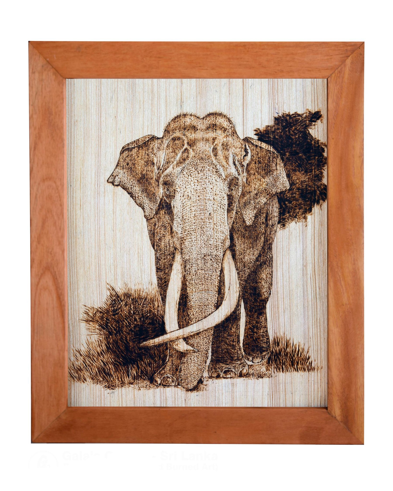 Handmade Traditional Elephant Pyrography Wood Burned Wall Art